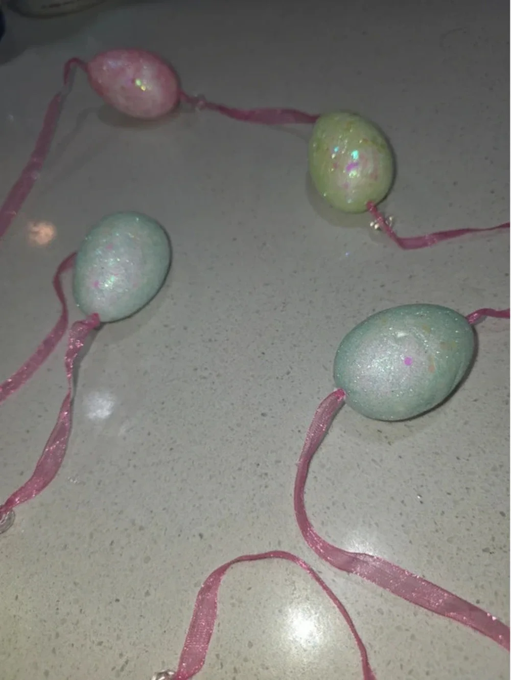 Pastel Easter Egg Garland Decoration with Pink Ribbon